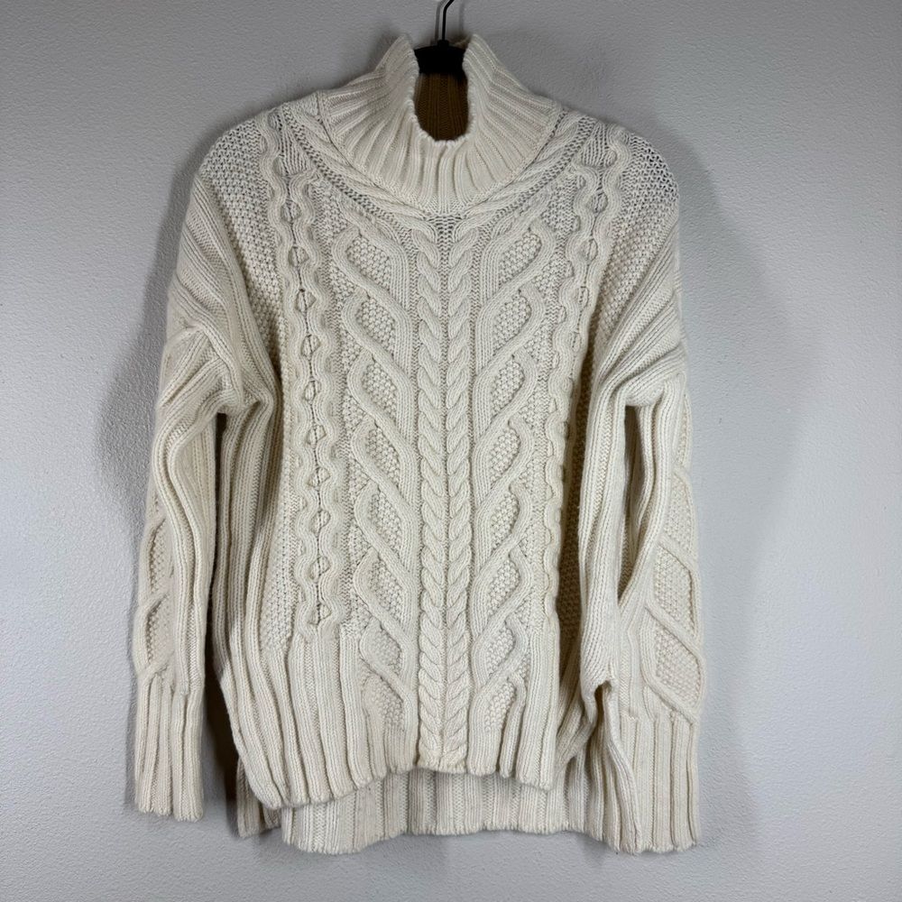 Everlane Wool Cashmere Cable Knit Sweater In Ivory Cream Fisherman Women’s Small